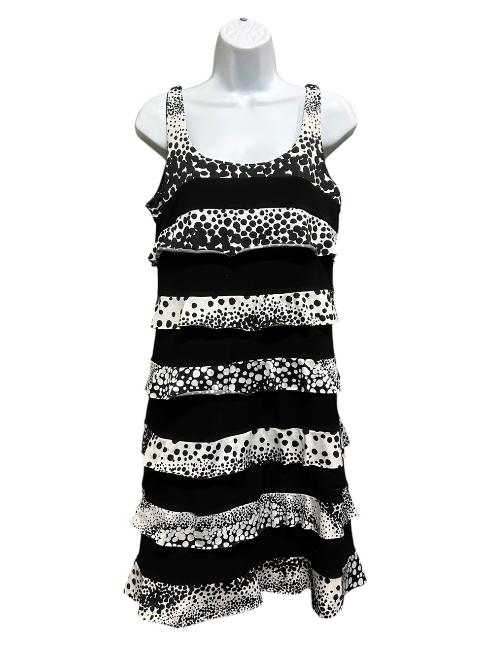 Whimsigoth Layered Flounce • Monochrome Dot Print Miko Jersey Knit Dress Size M
